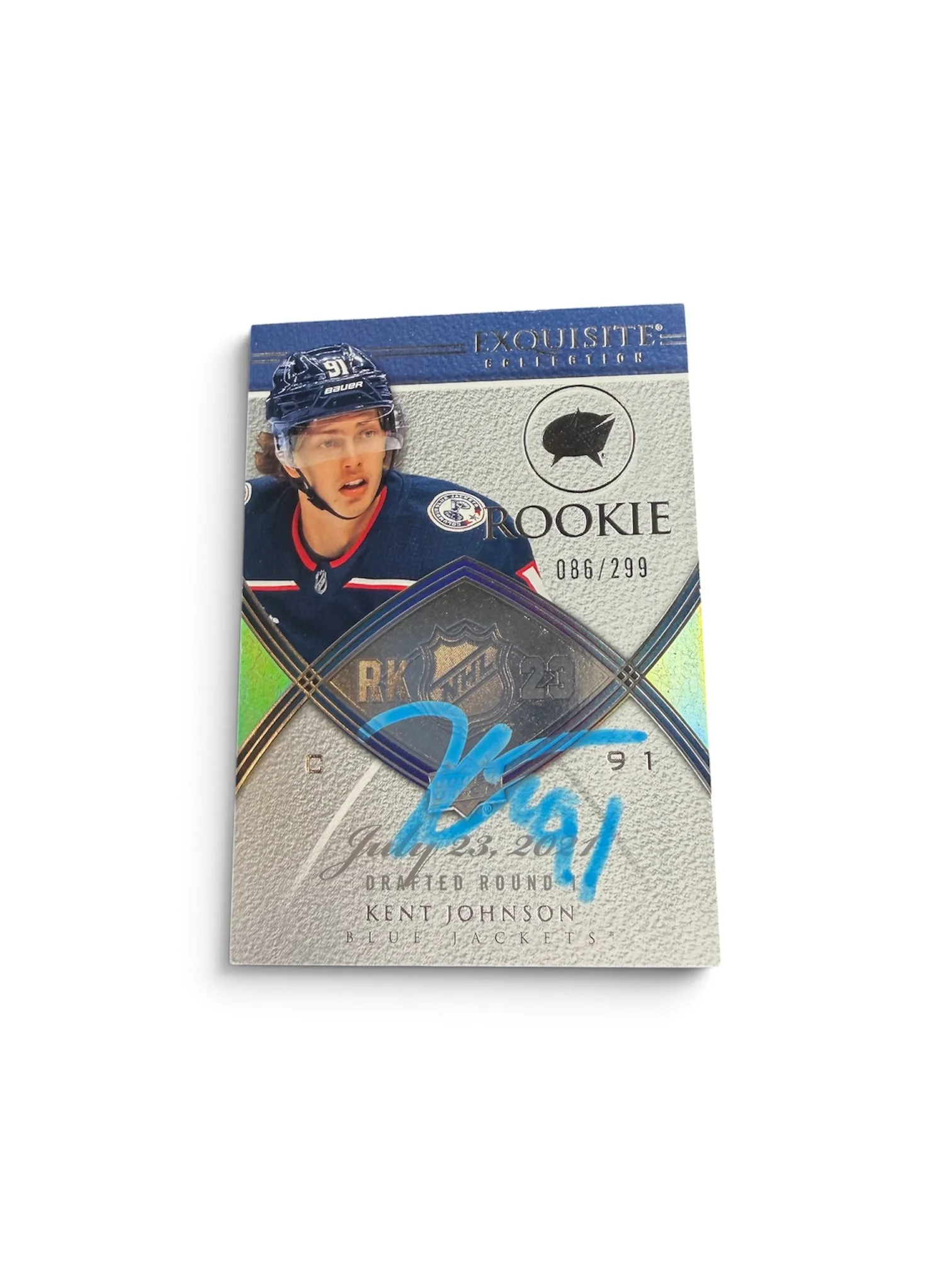 Kent Johnson Autographed Exquisite Rookies /299 Columbus Blue Jackets