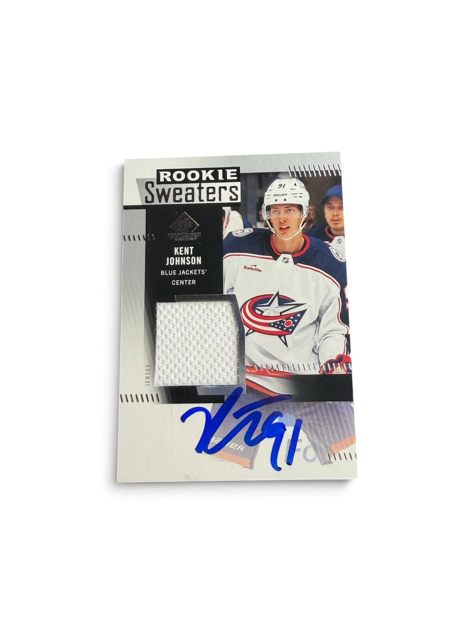 Kent Johnson Autographed Rookie Sweaters Card Columbus Blue Jackets