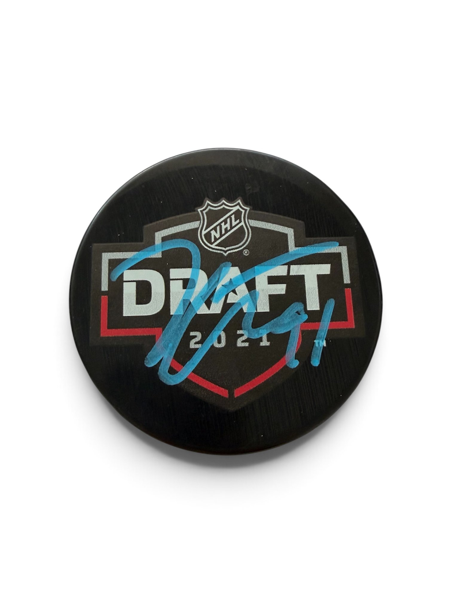 Kent Johnson Autographed Draft Puck Columbus Blue Jackets