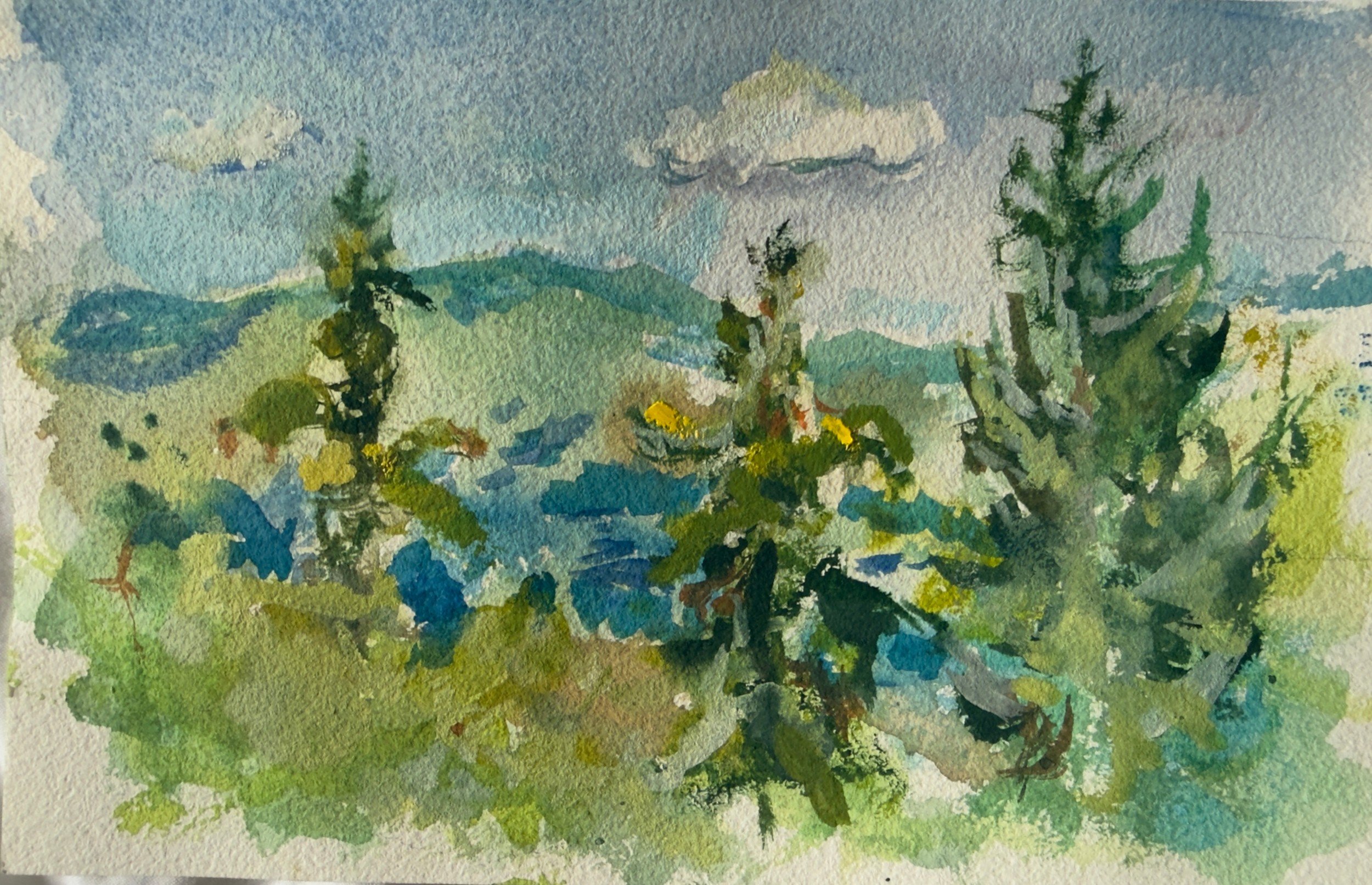 Mont Sainte-Odile, Alsace I — Watercolor and gouache on paper, 6 × 8 in — Available $150