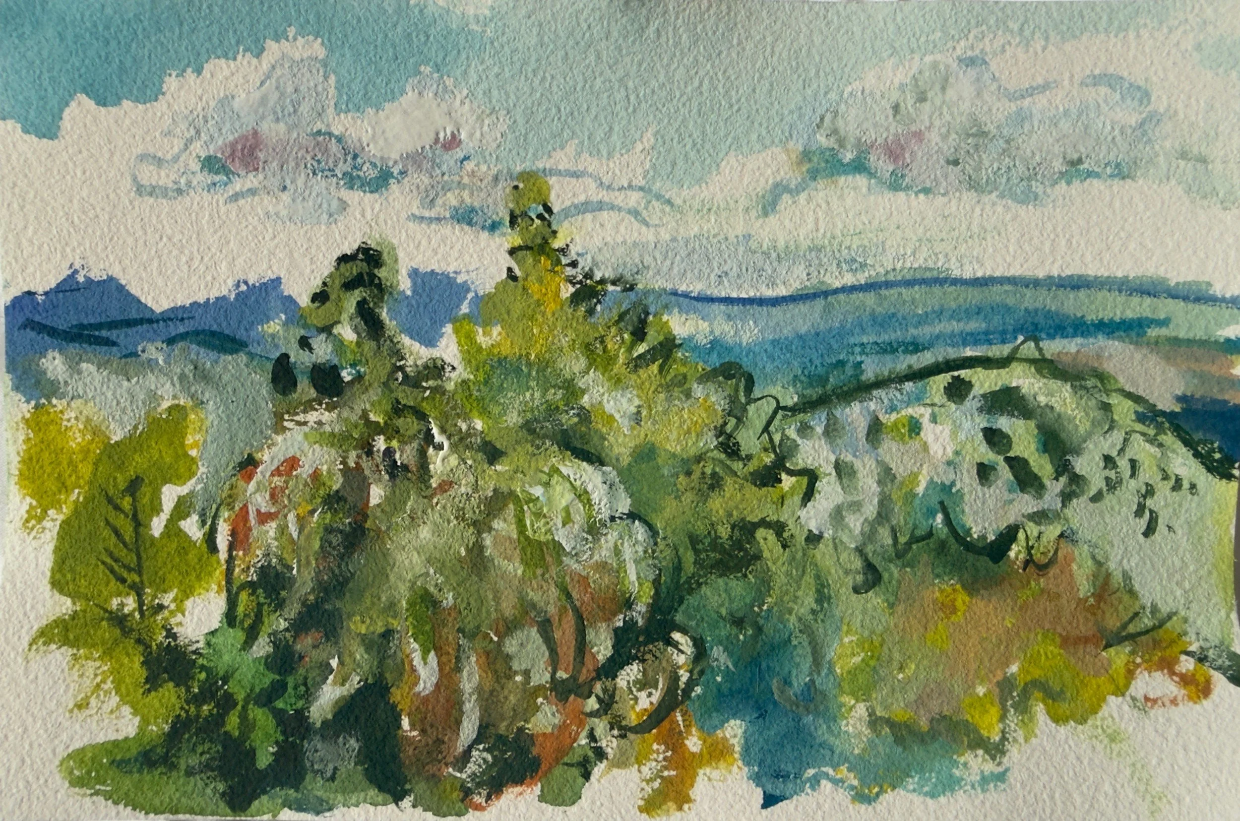 Mont Sainte-Odile, Alsace II — Watercolor and gouache on paper, 6 × 8 in — Available $150