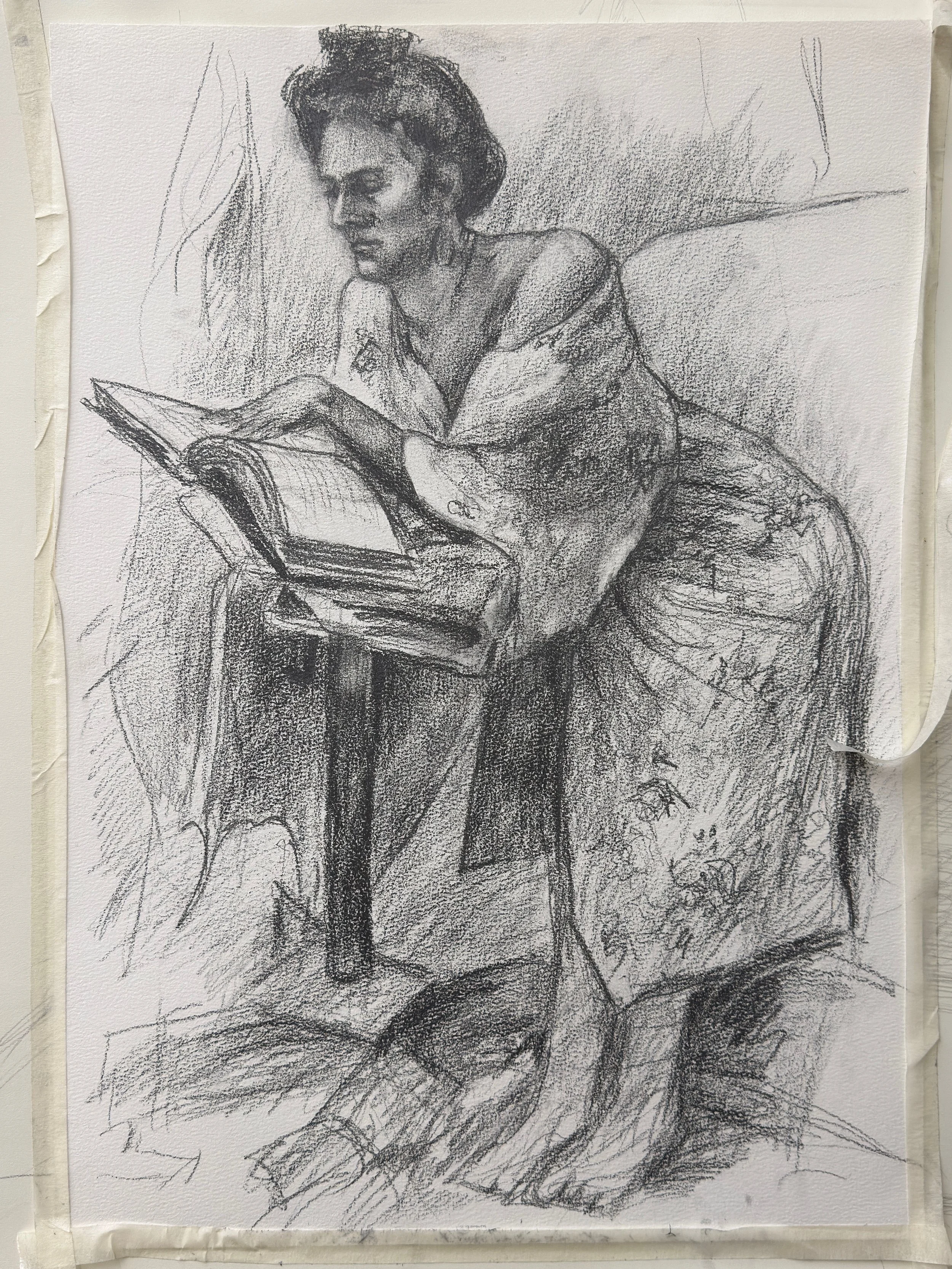 Woman Reading — Charcoal on paper