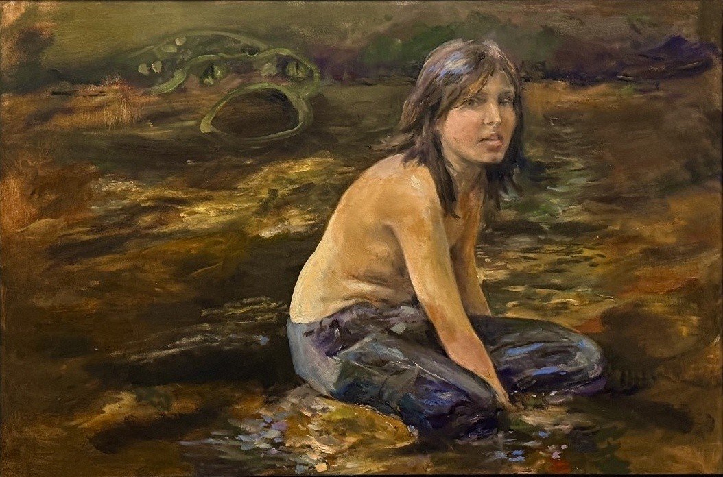 The Boy Who Overcame All Magic with Laughter — Oil on canvas, framed, 24 × 36 in — Available $2,600