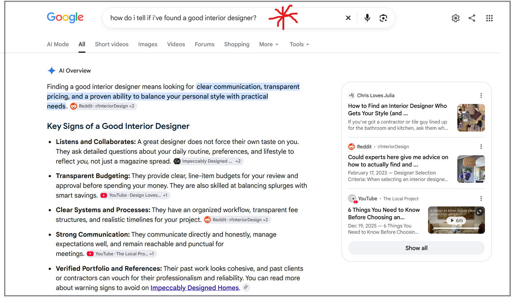 Instead of "interior designer," people are asking AI for more specific information.
