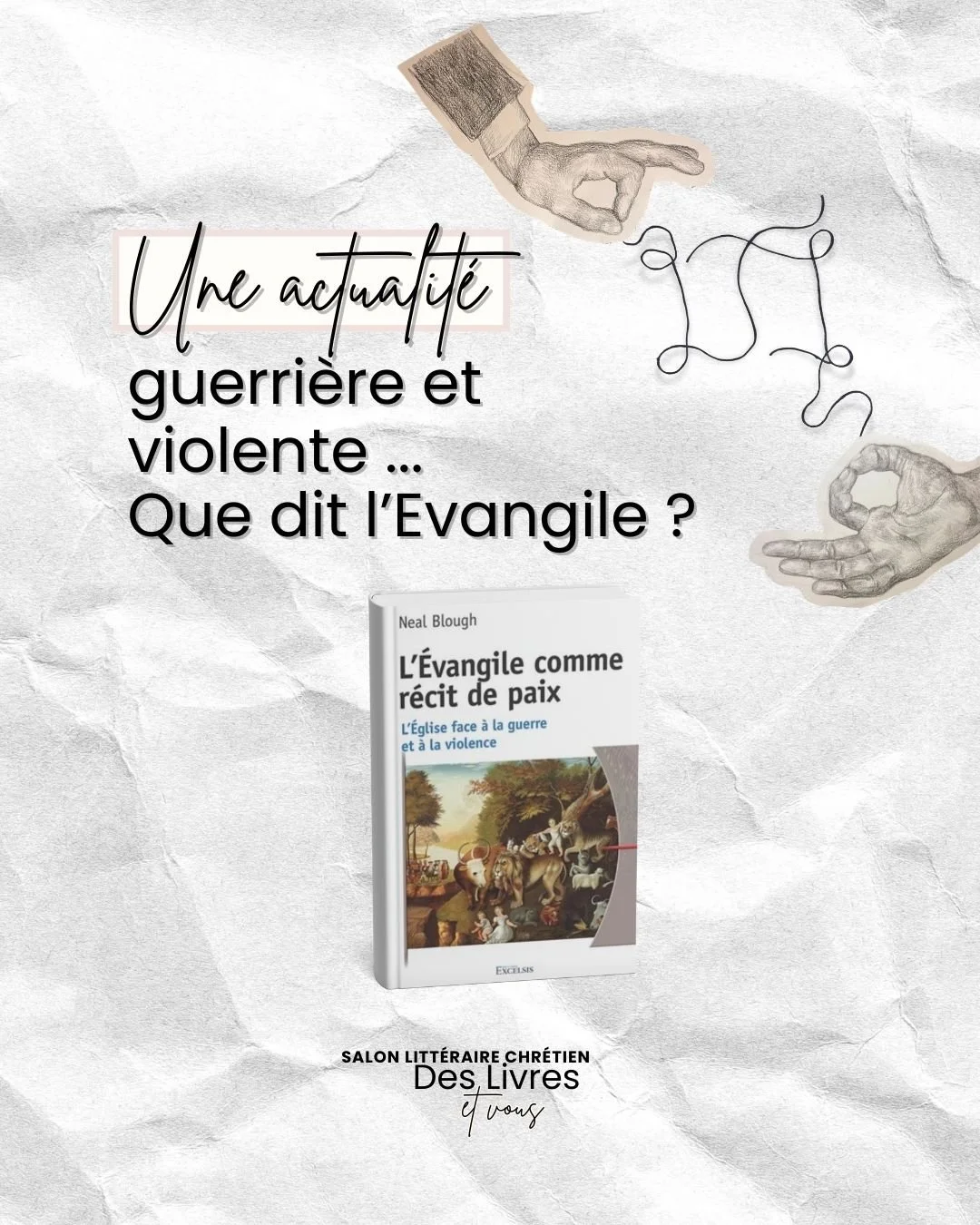 📚 Rendez-vous demain au salon &ldquo;Des livres et vous&rdquo; ! ✨

Nous sommes heureux d&rsquo;annoncer la pr&eacute;sence de Neal Blough, auteur et th&eacute;ologien engag&eacute;, pour son ouvrage sur la violence, la paix et la pr&eacute;sence ch