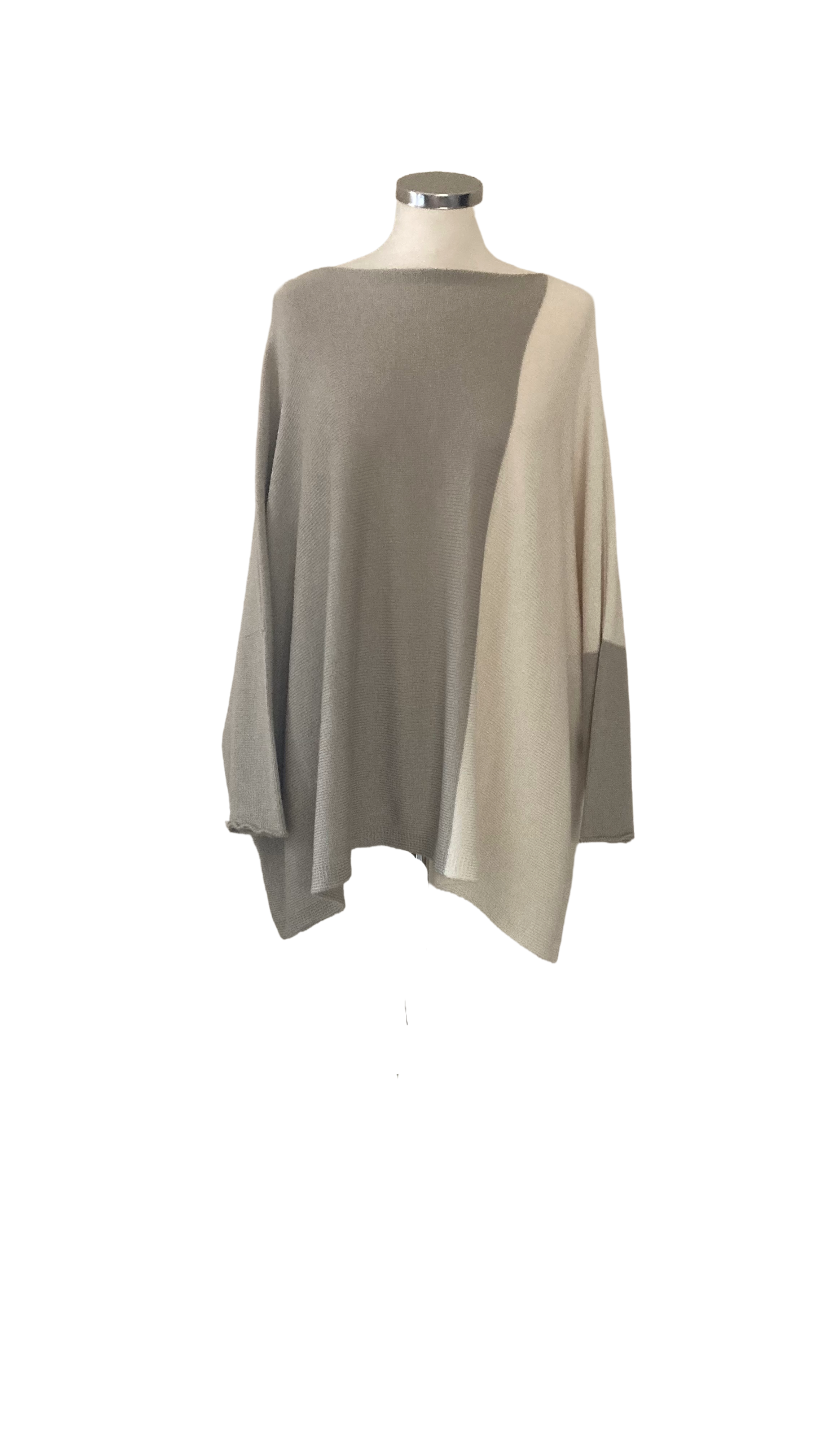Taupe / Ivory Slash Neck Jumper with Taupe Wrap