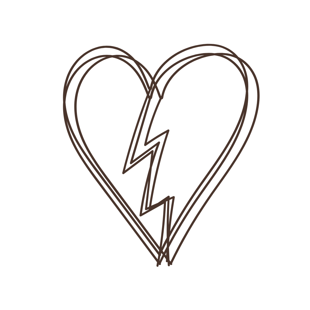 A black outline of a heart with a lightning bolt inside it.