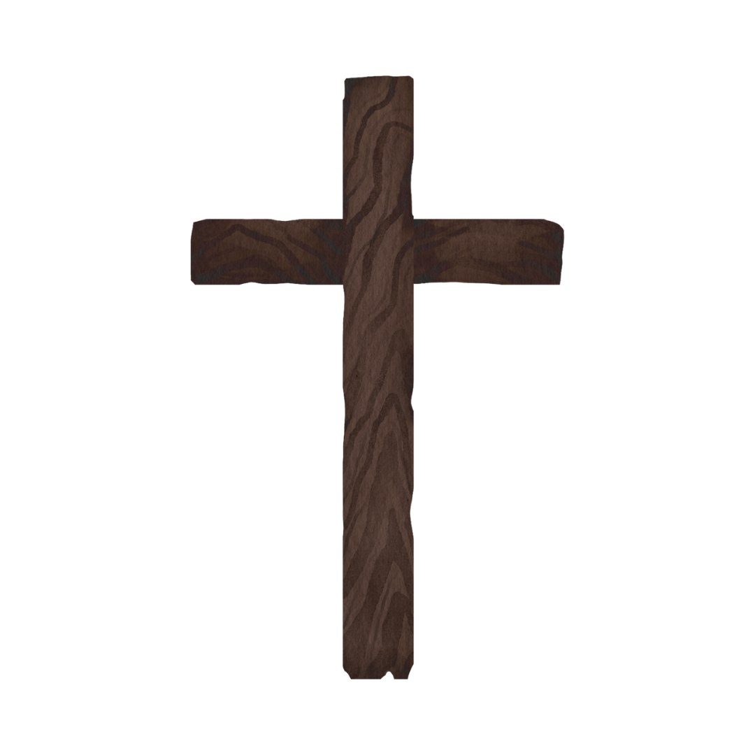 Wooden cross with visible wood grain, standing upright.