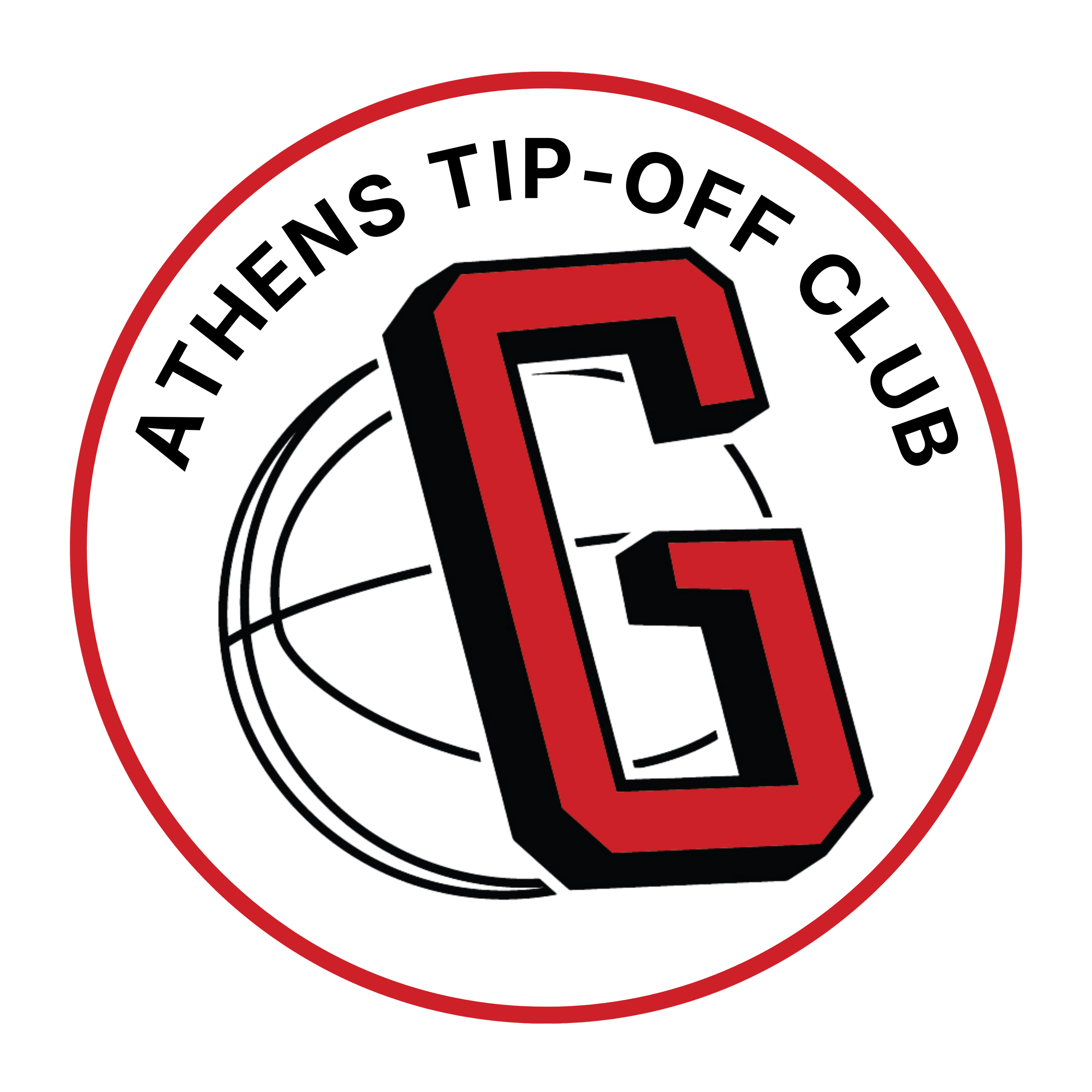 A logo for the American Hockey Puck-Off Club featuring a black hockey puck with a red letter G in the center, surrounded by a white circular border with black text.