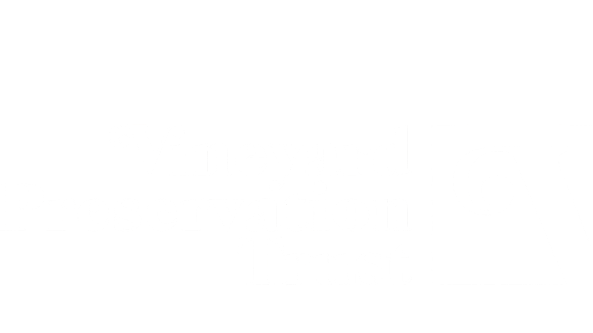 Logo with a black and white color scheme for Vineyard Preservation Trust, featuring a stylized grapevine leaf and a wine glass.