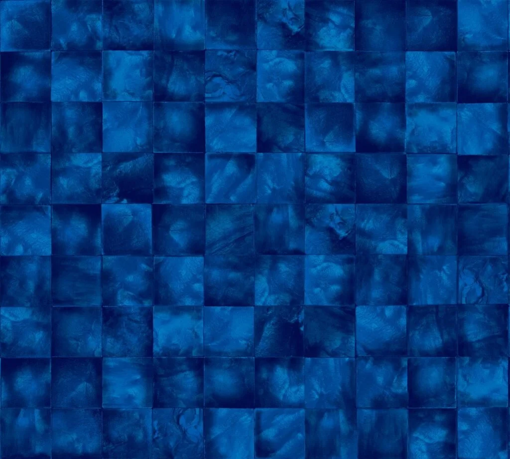 Mosaïque de carreaux bleus avec 64 dalles en nuances de bleu