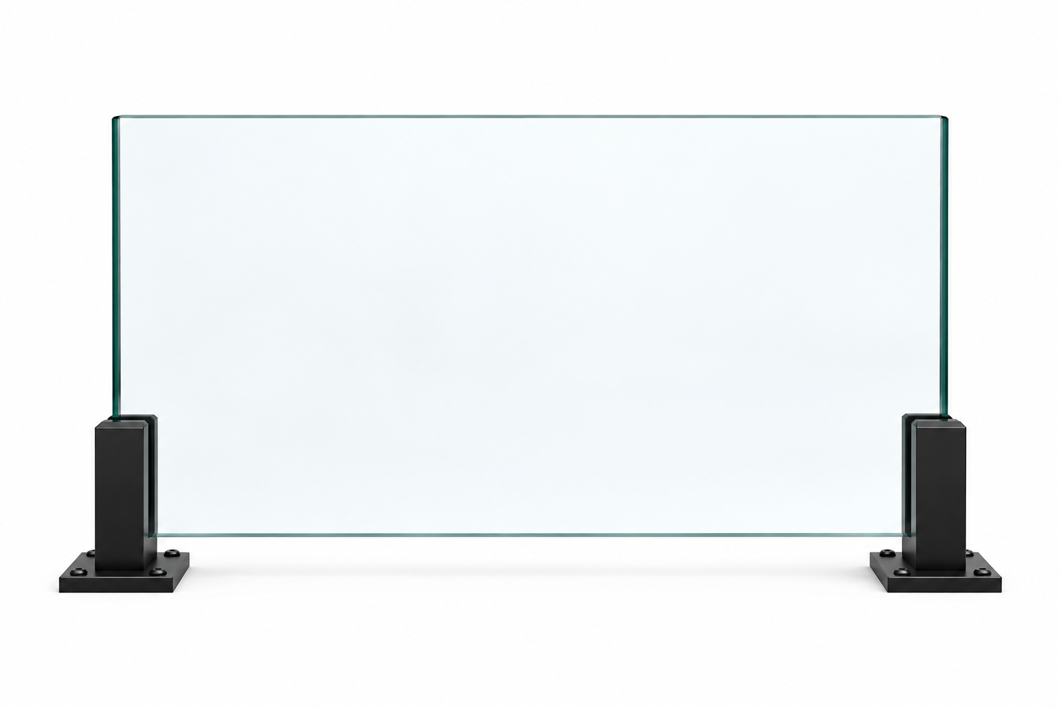Panneau de verre transparent avec supports noirs, utilisé comme partition ou cloison