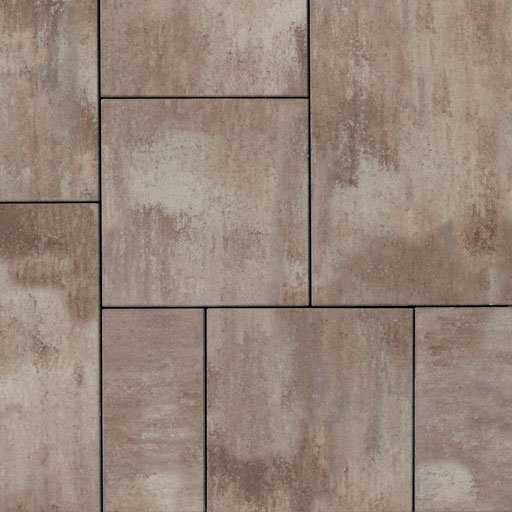 Carrelage en céramique beige et marron avec des joints noirs.