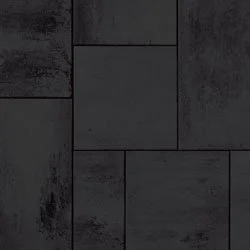 Sol en carrelage gris foncé avec motifs rectangulaires.