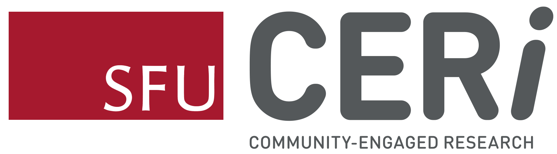 SFU CERi logo with red square background and black and gray text that reads 'SFU CERi Community-Engaged Research'.