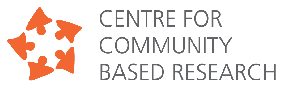 Logo of the Centre for Community Based Research with an abstract orange symbol and gray text.