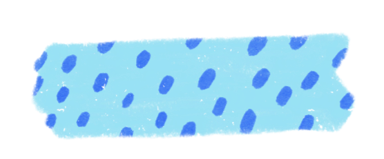 Close-up of a piece of blue-patterned duct tape with blue spots on a light blue background.