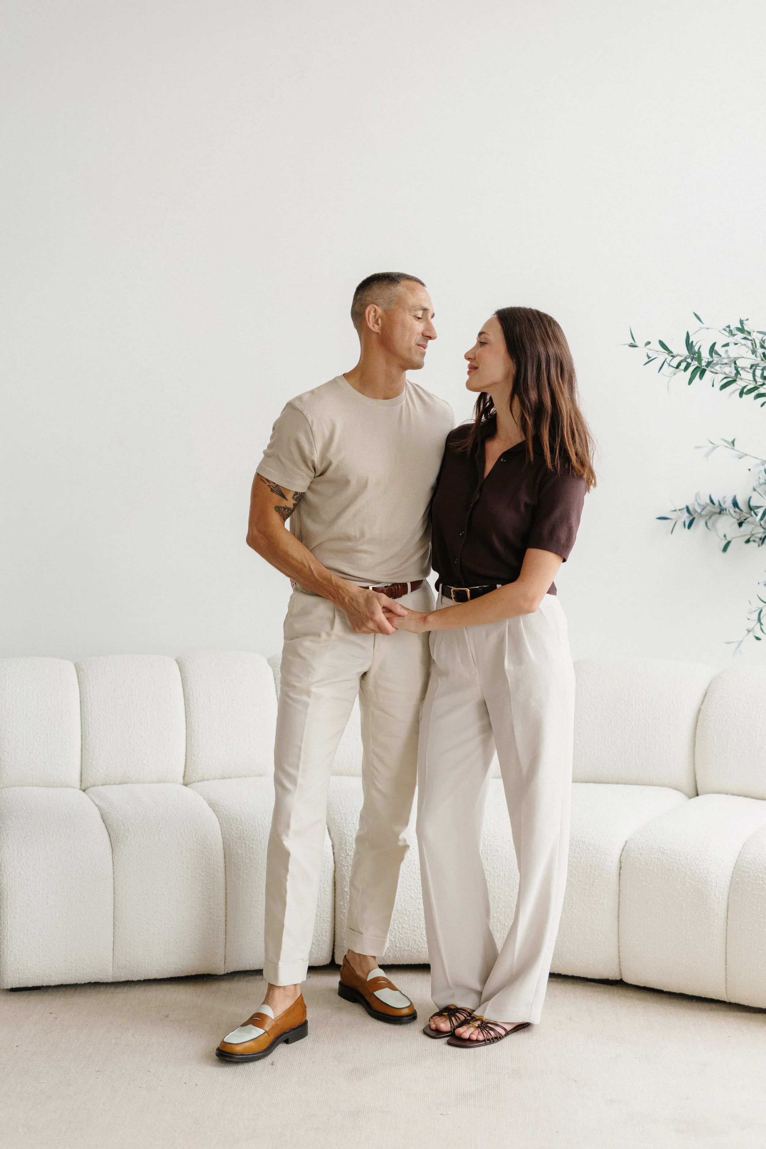 Julia and Rob Hoadley posing together for a commercial lifestyle photoshoot. 