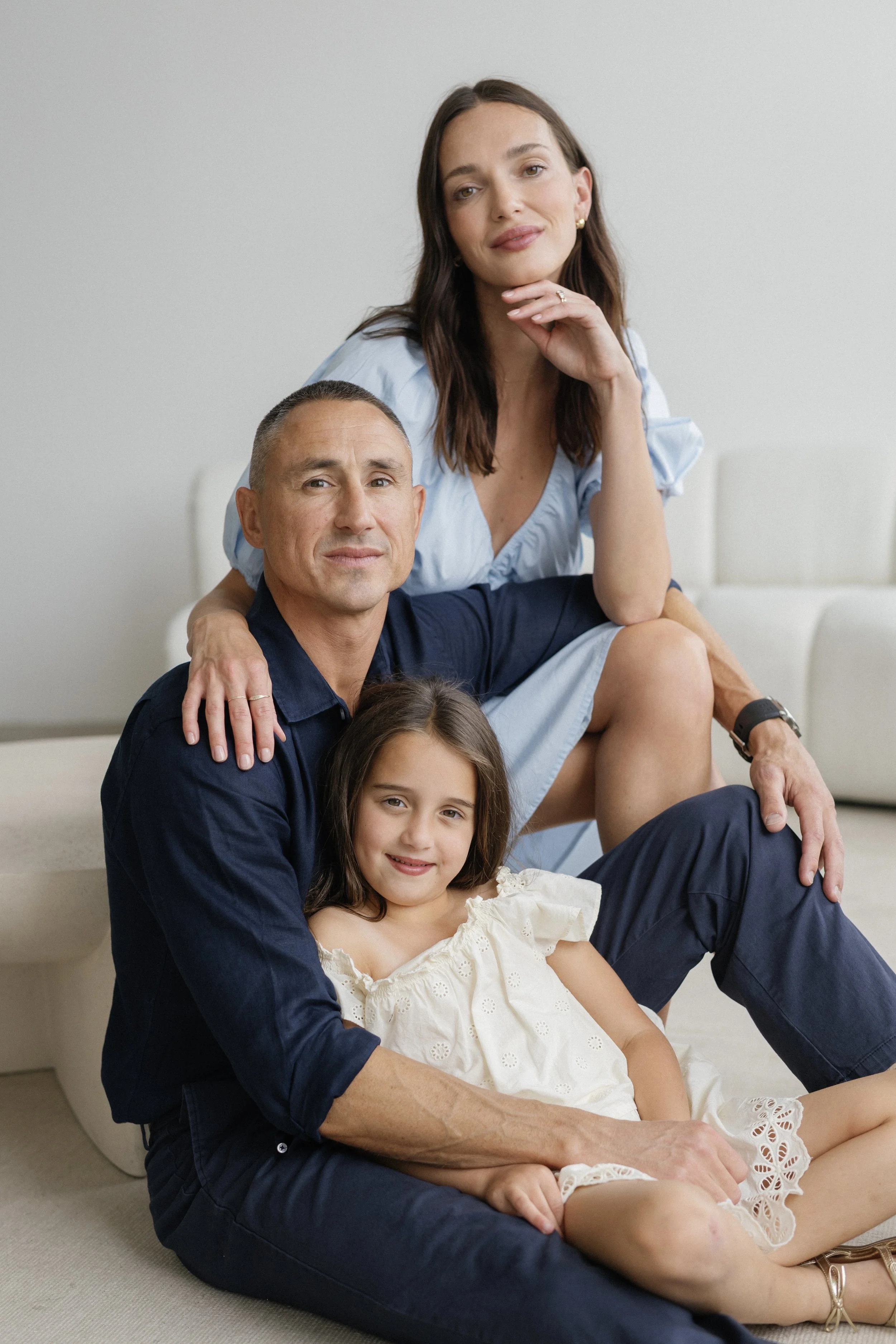 Julia and Rob Hoadley with their daughter for a family lifestyle photoshoot. 