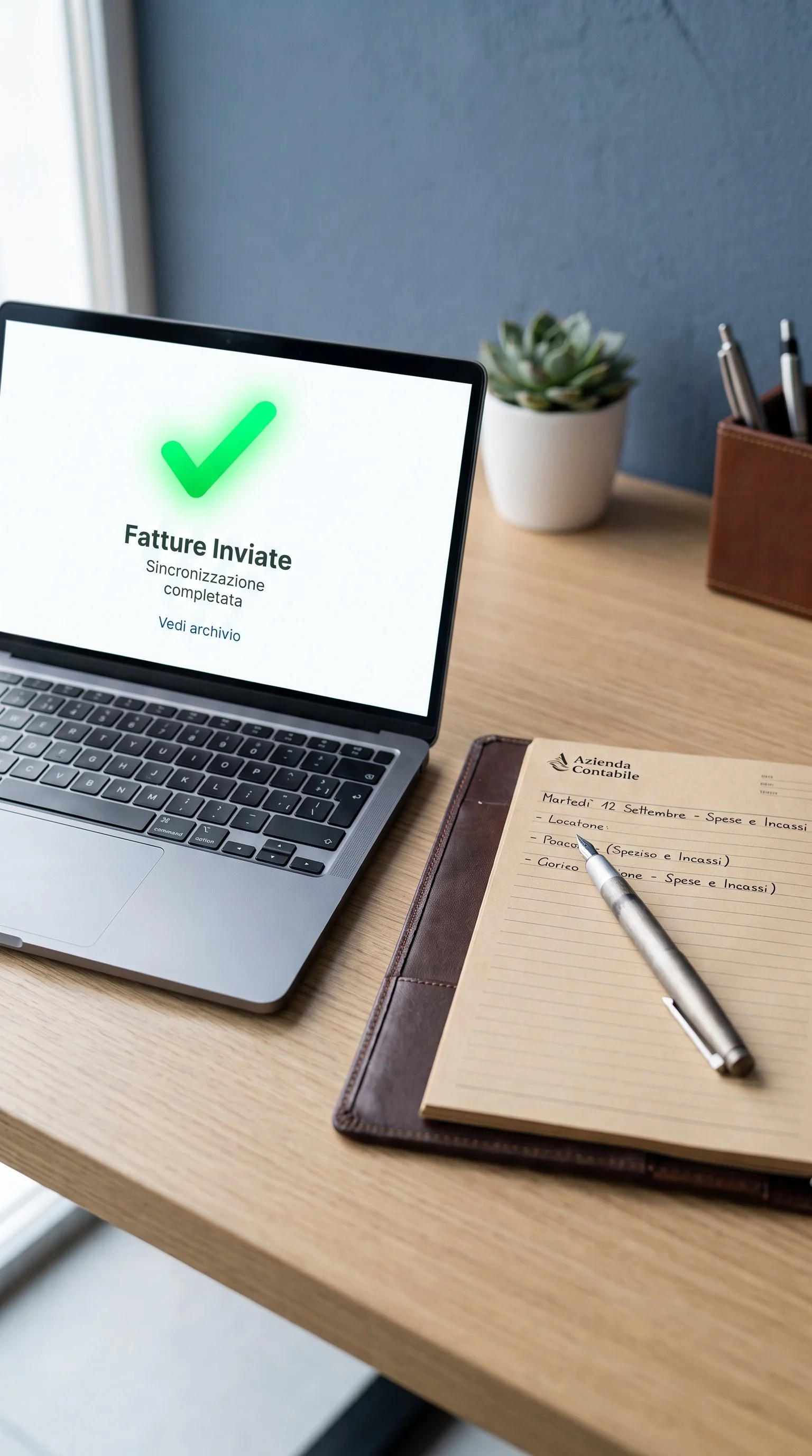 Schermo del computer che mostra un messaggio di successo con un'icona di spunta verde e la scritta "Fatture Inviate".