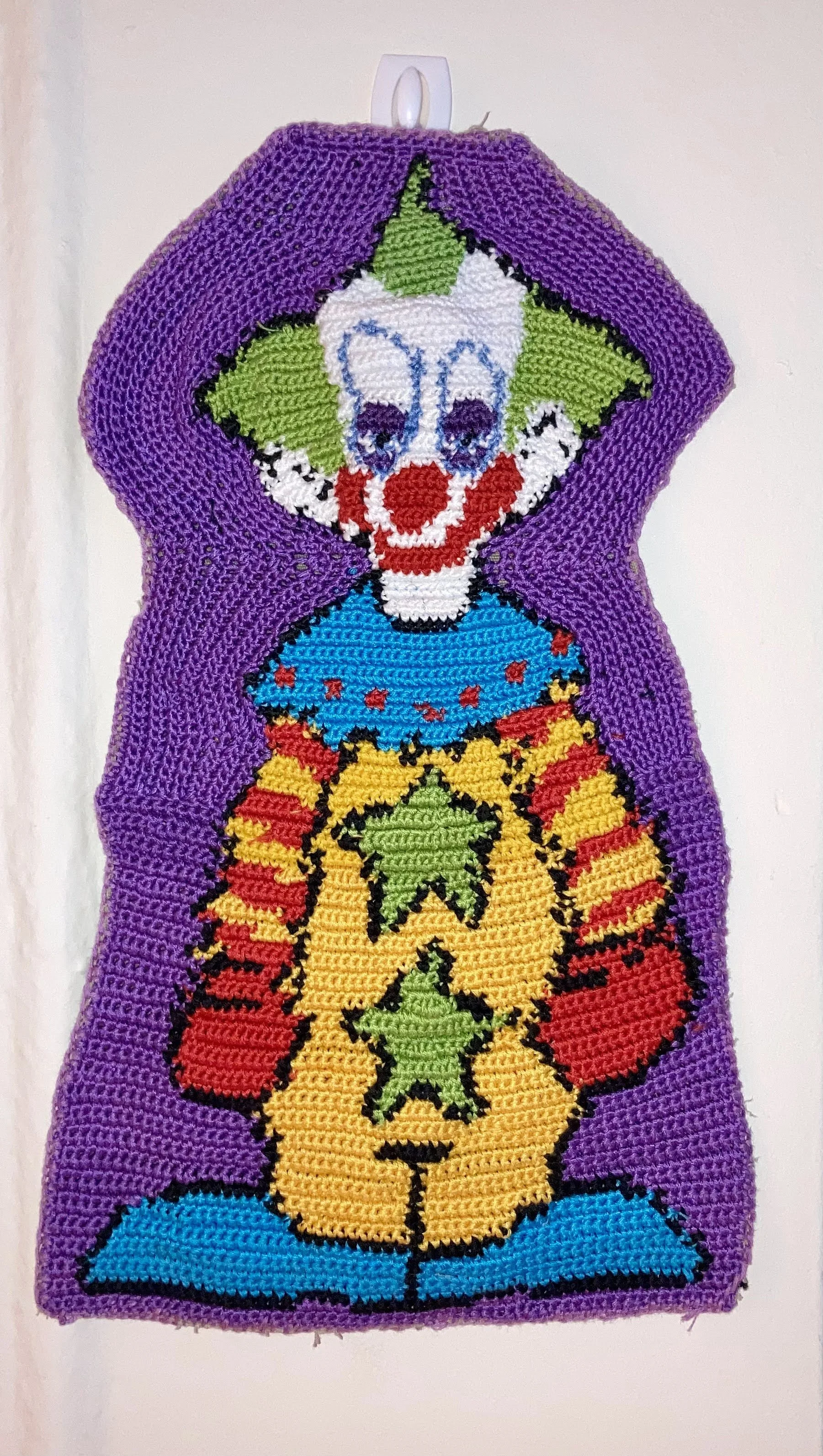 Tapestry crochet clown with embroidery floss