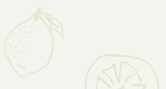 Outline drawing of a lemon and a sliced lemon half on a light background.