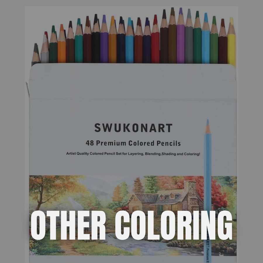A set of 48 premium colored pencils in various colors in a white box labeled 'Swukonart'. The box advertises artist quality for layering, blending, shading, and coloring. There is a landscape painting of a house and trees at the bottom of the box, an