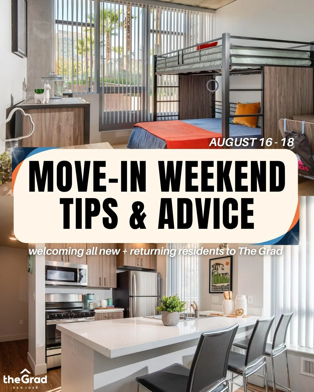 Move-in weekend is coming up soon! Here are some tips &amp; advice to ensure your move in process is smooth and easy 🏠✨

☑️ Some things to double check before heading over to The Grad for move-in: 

&bull; Know your move-in date/time ⏰
&bull; Prepar