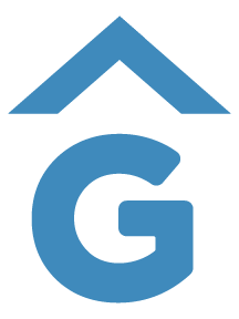 A blue letter G with an upward-pointing triangle above it on a black background.