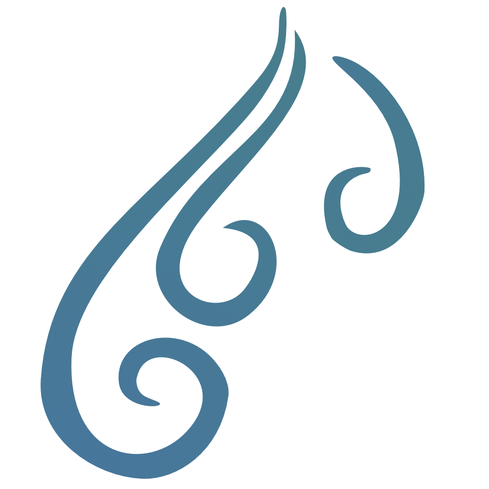 Stylized wind or air currents icon in blue with elegant, flowing lines. part of the HEAL logo