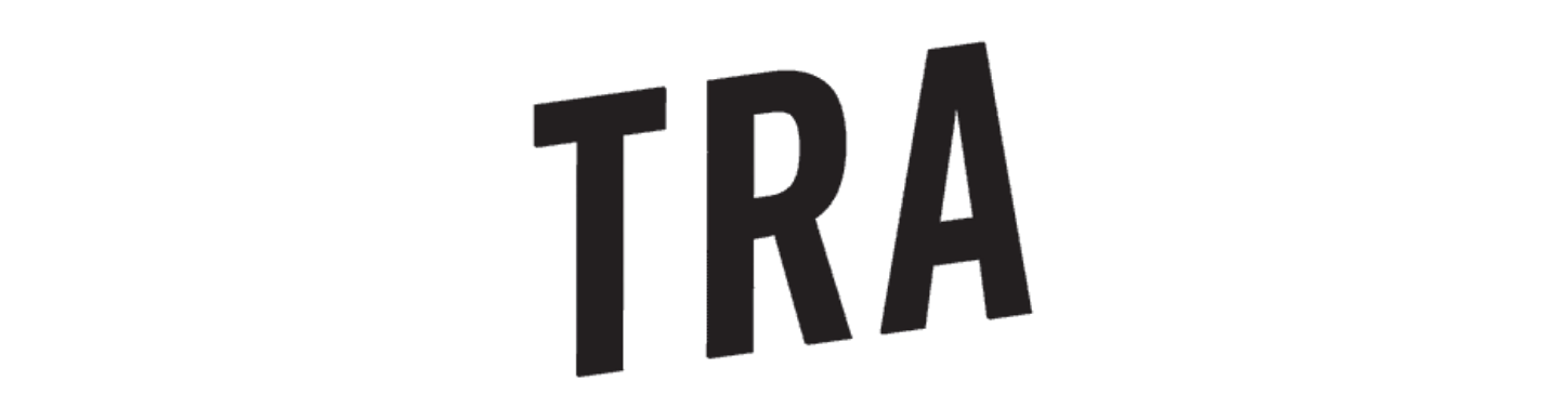 Logo for 'TRA' in large, bold, 3D-style black letters.
