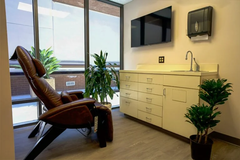 doctors office with chair and TV