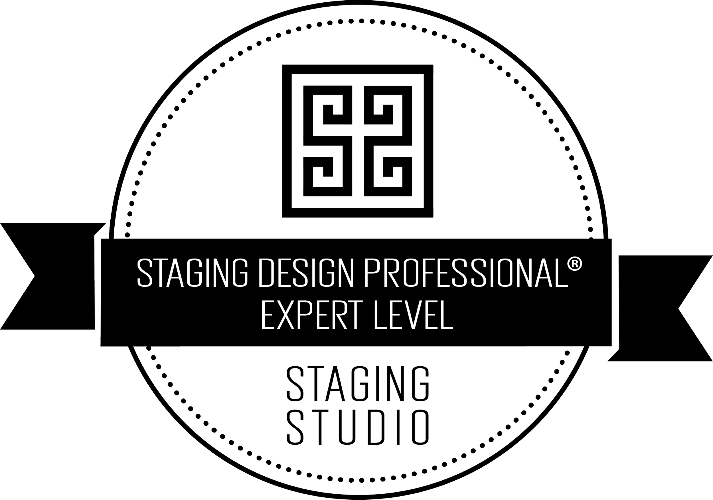 Circular badge with the text 'STAGING DESIGN PROFESSIONAL' and 'EXPERT LEVEL'.
