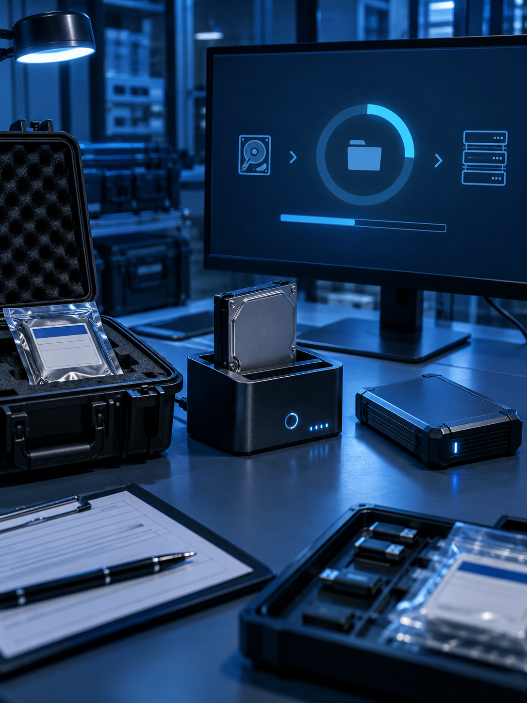 Secure digital evidence transfer station with encrypted storage hardware and controlled media intake