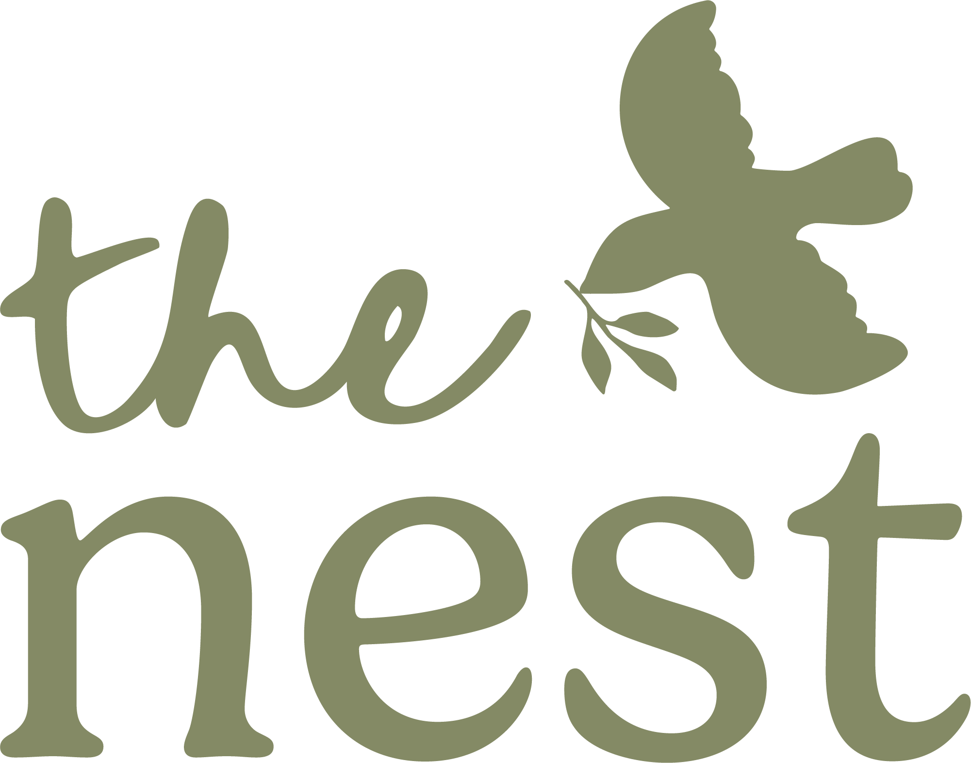 Decorative text that says 'the best' with a butterfly and leaf illustrations in a muted green color.