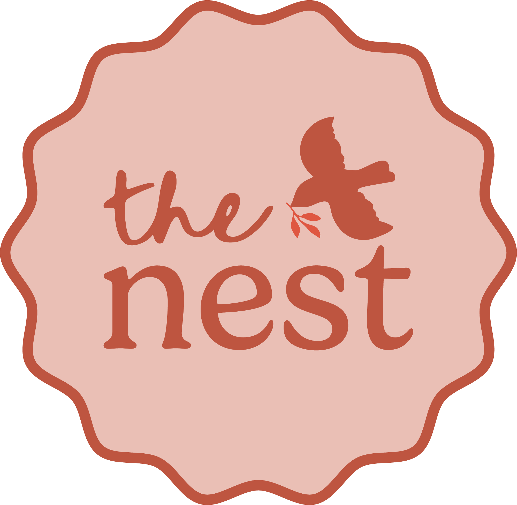 Close-up of a decorative sign with the word 'the' and part of another word, featuring a butterfly and leaves, with a pink background and brown border.