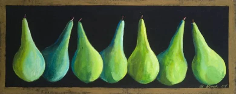 Pears on black canvas runner