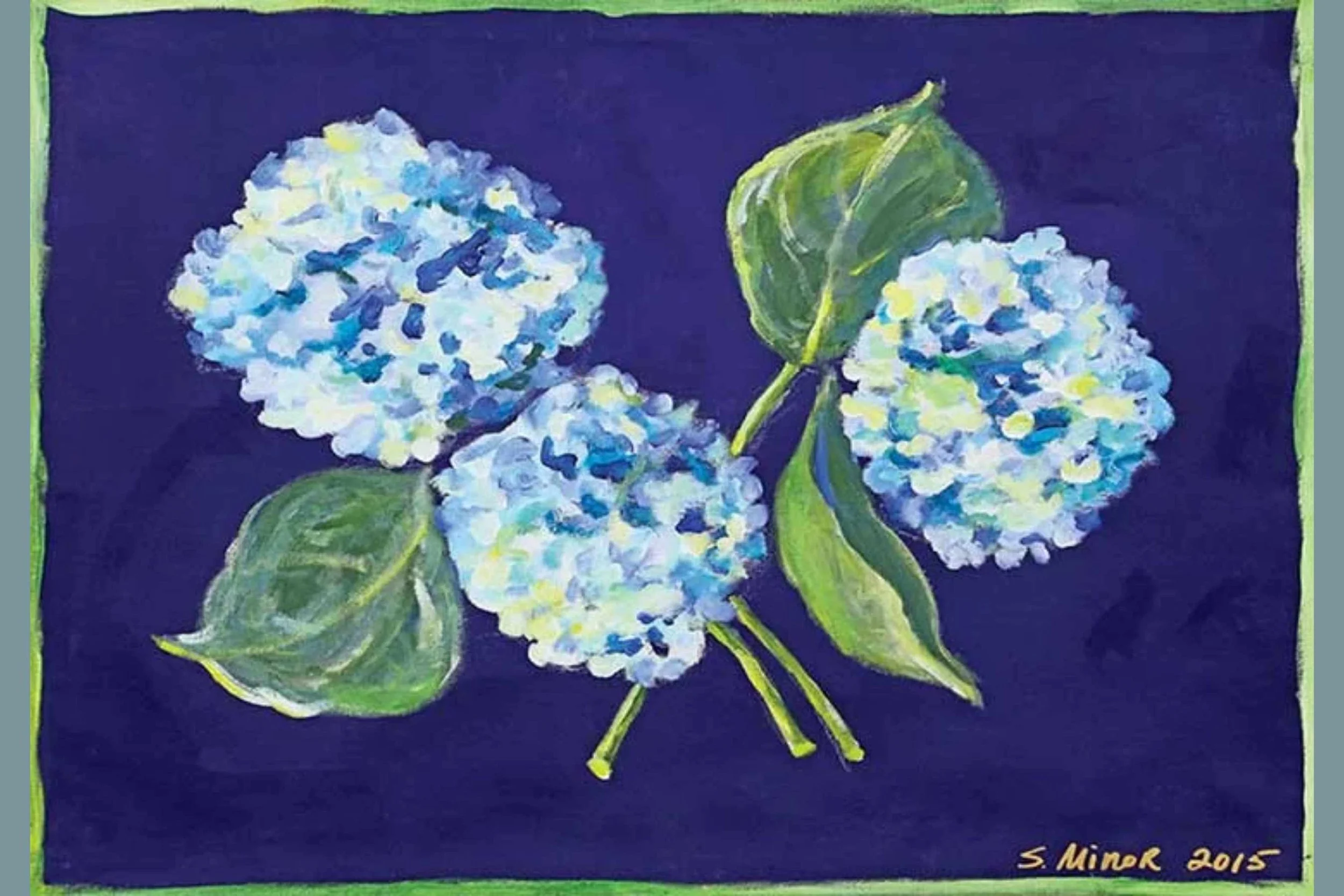 Hydrangeas on Navy Placemat