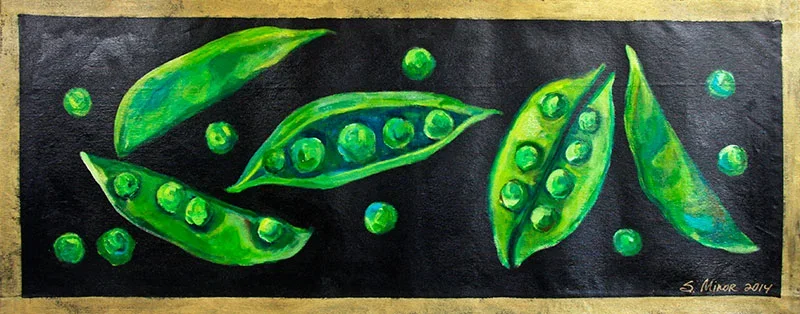 Pea pods on black canvas runner