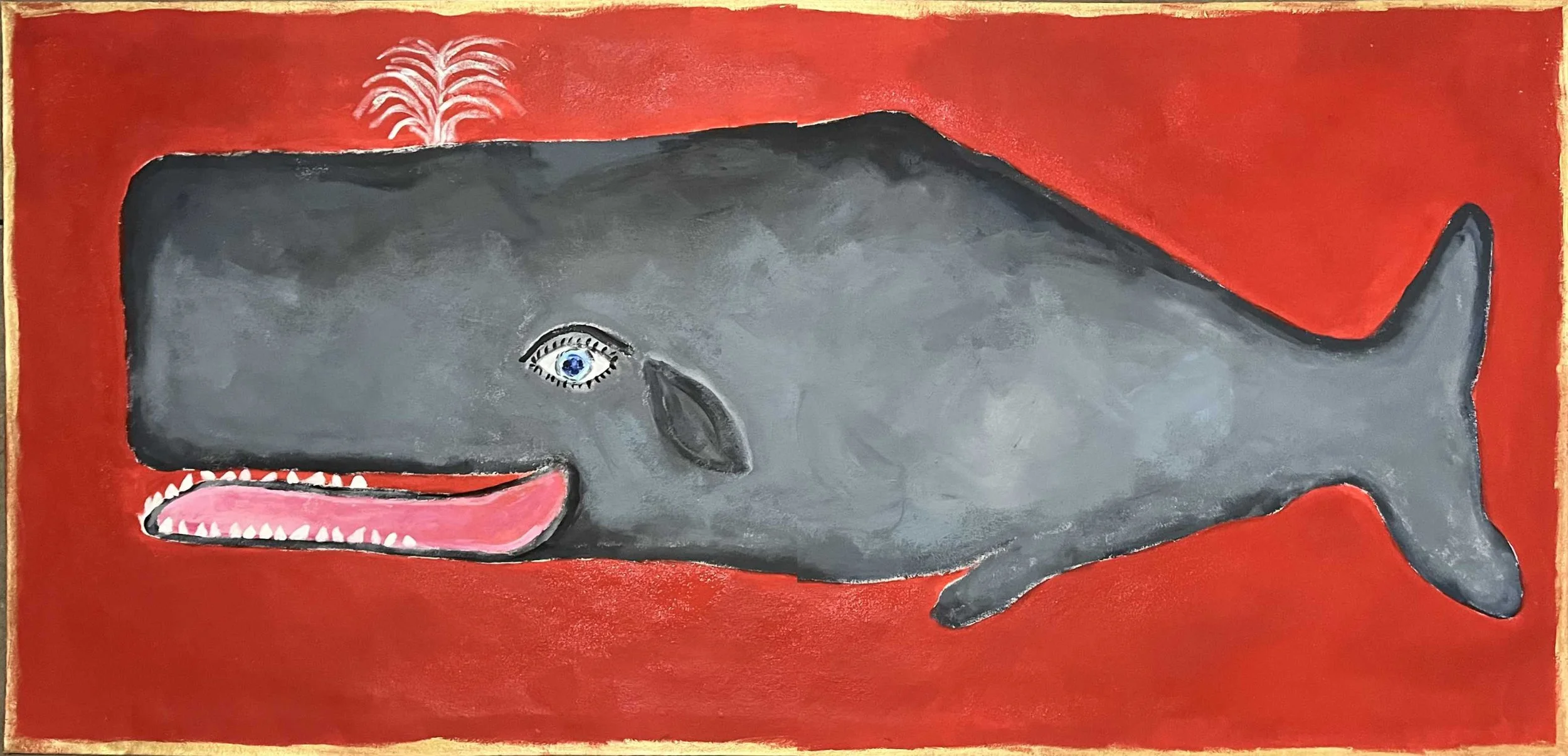 Gray whale on red canvas runner