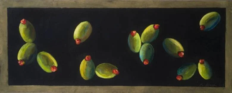 Olives on black canvas runner