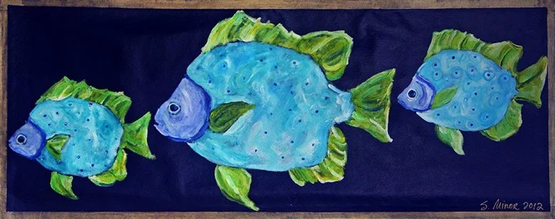 Flounders on navy canvas runner