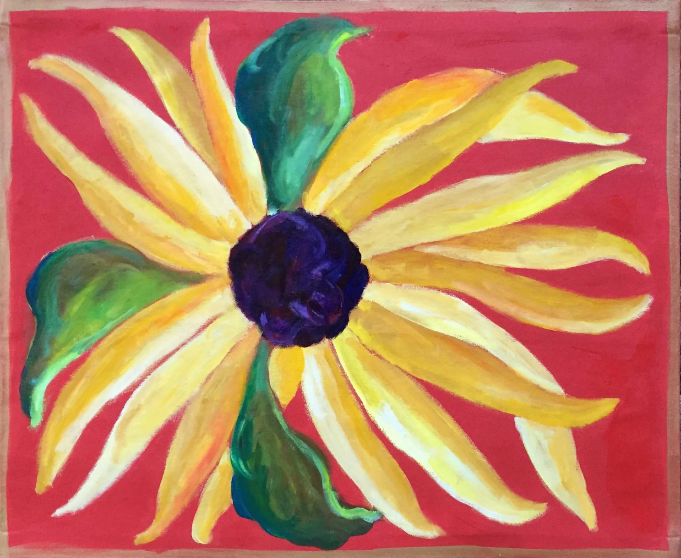 Sunflower on red canvas floorcloth