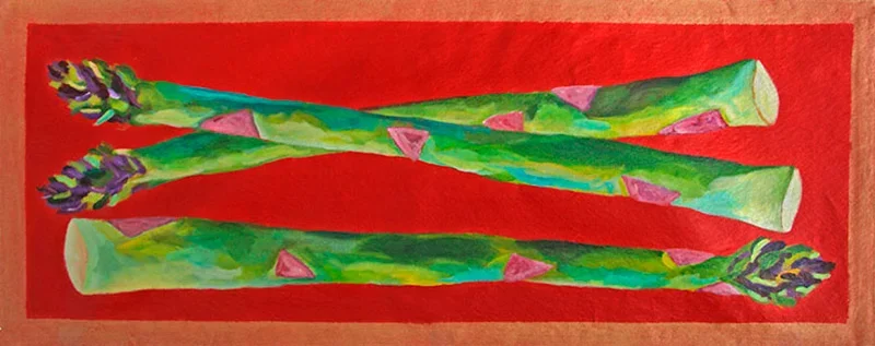 Asparagus on red canvas runner