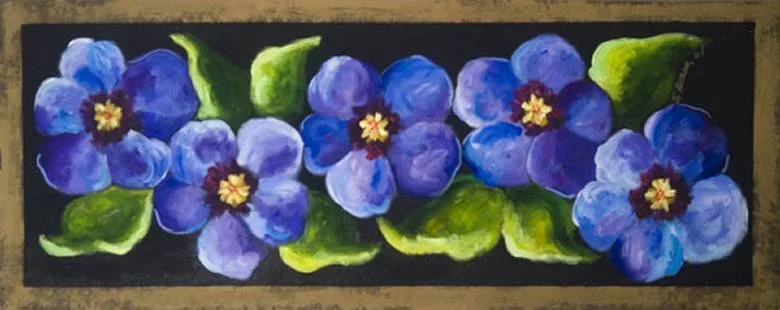 Purple poppies on black canvas runner