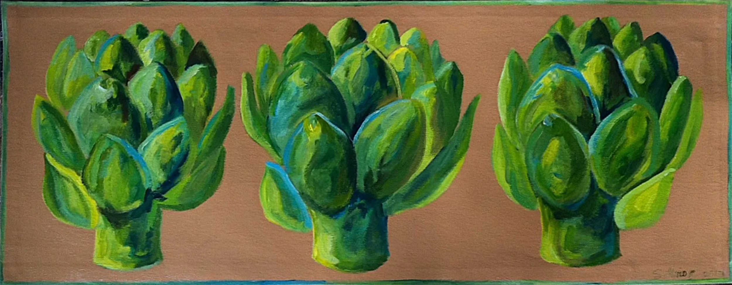 Artichokes on khaki canvas runner