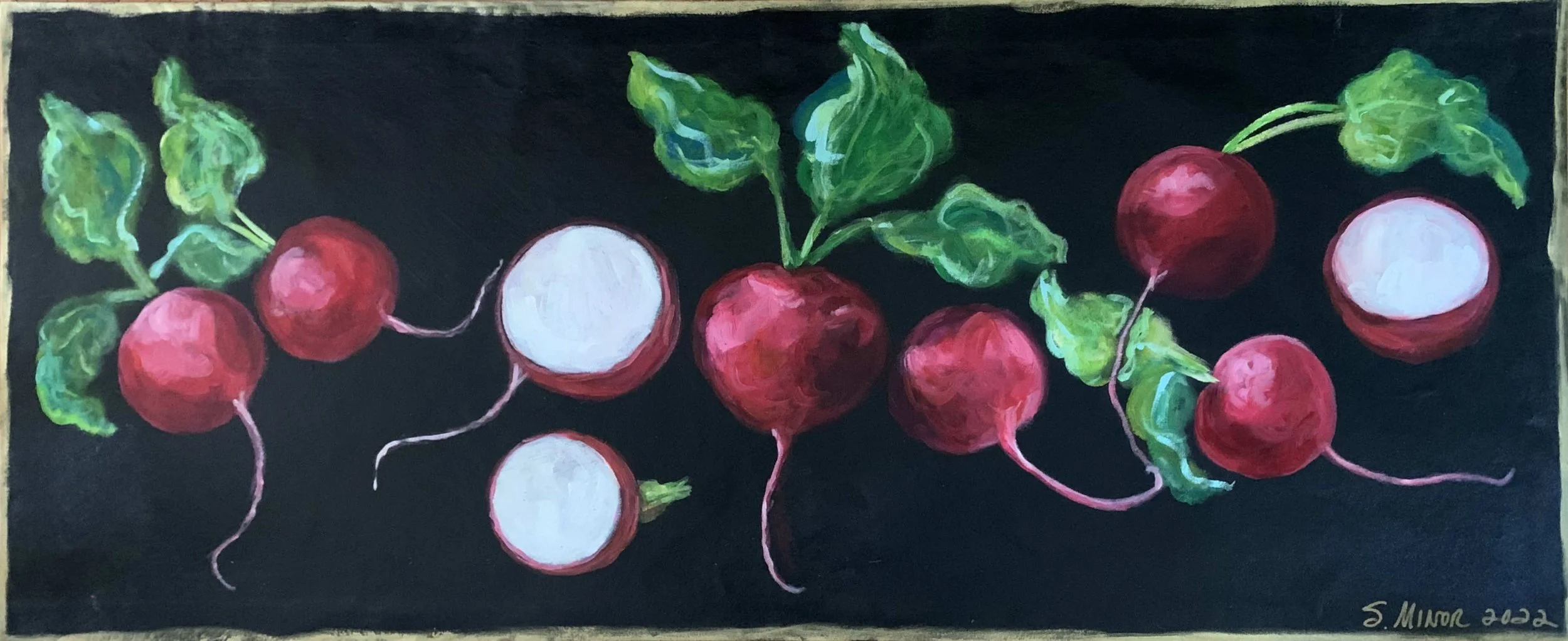 Radish on black canvas floor runner