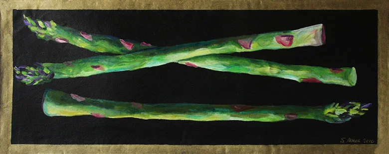 Asparagus on black canvas runner
