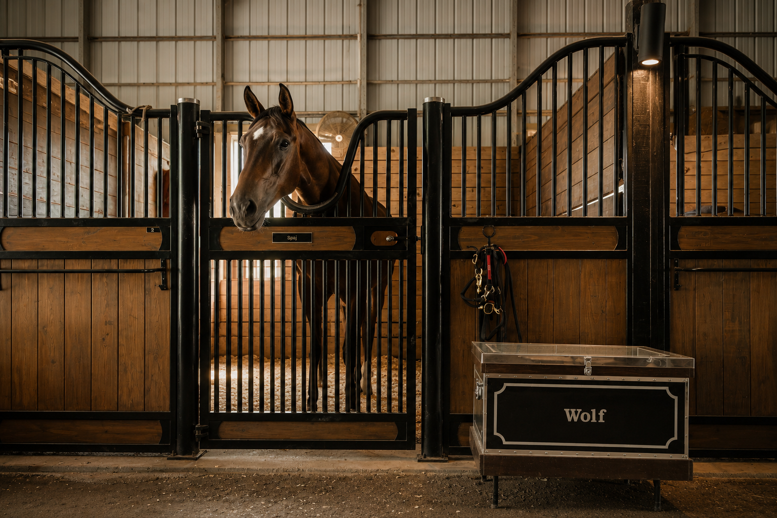 Thirty-two-stall barn - 
Matted stalls, wide aisles, good airflow, and wash racks that don't back up on a busy morning.