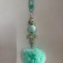 Teal Pompom Cross Keychain